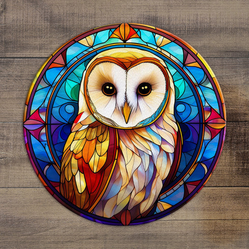 Bernadette Barn Owl Circular Glass Suncatcher Worktop Saver
